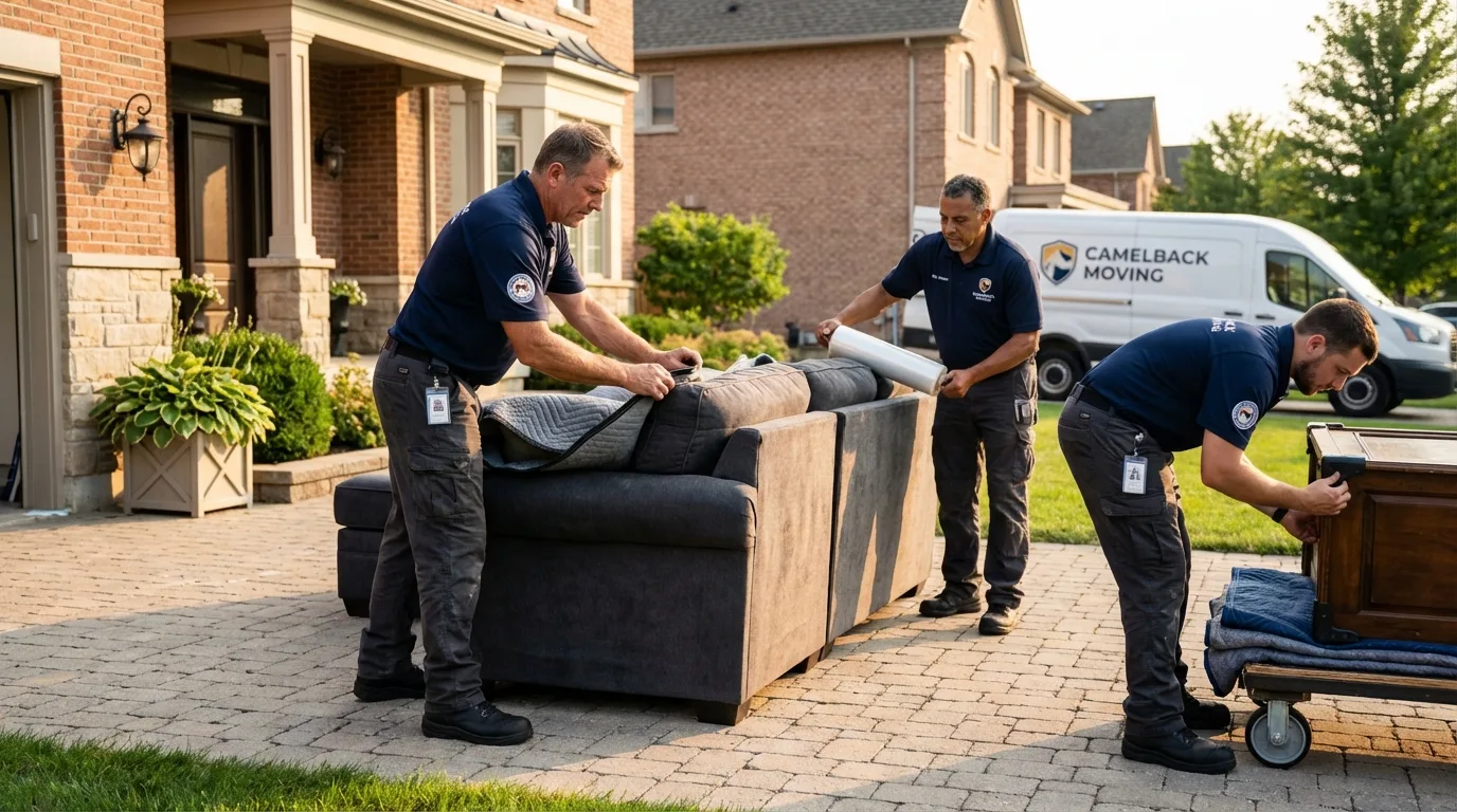 Large estate moving crew wrapping furniture in Bucksport, ME