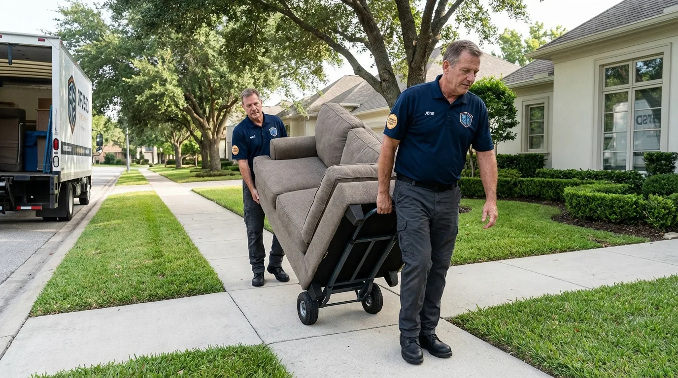 Local residential moving crew loading furniture in Bucksport, ME